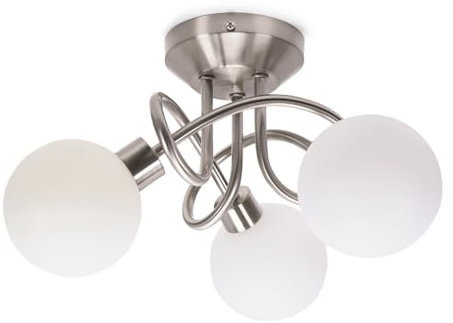 ValueLights | Silver Chrome 3 Way Flush Ceiling Light Fitting with White Frosted Glass Lampshades | Close-to-Ceiling Lights, Home Décor & Improvement Essential | Includes Bulb