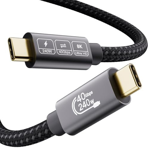 EUDOBEL Cable USB 4 con Cable Thunderbolt 4,HDR 8K@60Hz 4K@144Hz Cable USB C Vídeo,Carga rápida 240W 5A,40Gbps Cable Thunderbolt 3 0,5m para iPhone16/15,PSSD,MacBook, Galaxy S24,Dockings,Hub,eGPU