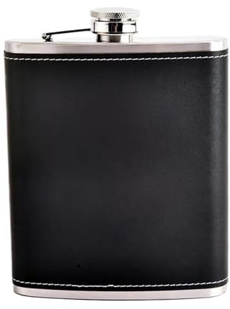 Stainless Steel Pocket Hip Flask Black Leather Cover Discrete(4oz-110ml)