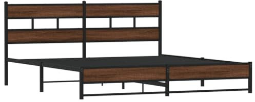vidaXL Metallbett, Bett ohne Matratze mit Kopfteil, Bettgestell mit Lattenrost, Doppelbett für Schlafzimmer, Braun Eichen-Optik 200x200cm