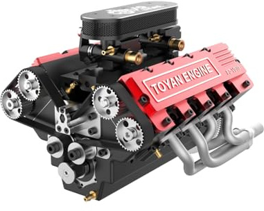 Generisch Funktionsfähige Metall-Motorenbausätze für Erwachsene, FS-V800 1/10 8-Zylinder 4-Takt wassergekühltes Motor-Modell, Mini-Motor für physikalische Experimente (Fertige Version)