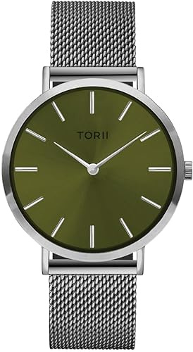 TORII Damenuhr Grün Edelstahl - rund Quarz S38SM.FS Milanaise-Armband Strichindizes wasserdicht 50 m