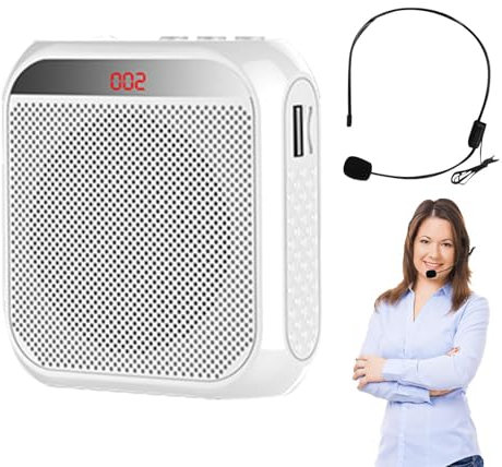 Portable Voice Amplifier,2200mAh Rechargeable Voice Amplifier Personal Amplifier - Amplifiers Loudspeaker with Wired Microphone Headse, Portable Tour Guide Speaker for Coaches