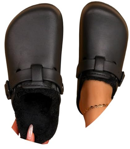 ticticlily Femme Hiver Sabots Fourrées Homme avec Boucle Pantoufles Chaud Peluche Chaussons Maison Imperméables Chaussures de Jardin Intérieur Extérieur A Noir 37 EU