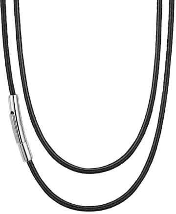 Suplight Mens Leather Necklace Cord with Clasp 2mm Thin Men's Necklaces 28inch Black Braided Rope Chain for Boyfriend Husband