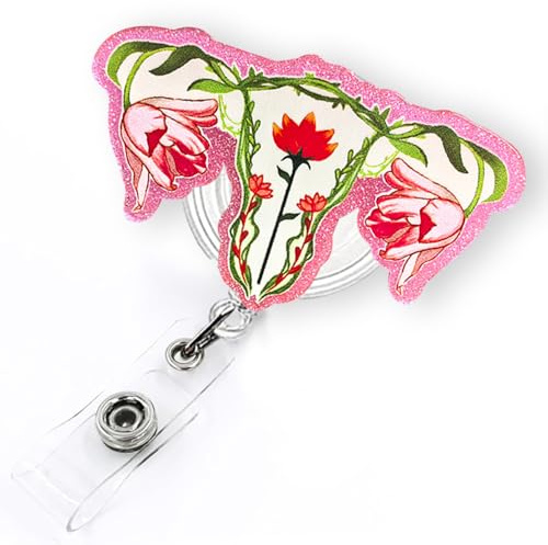 OBGYN Enrouleur de badge rétractable pour infirmière du travail et de l'accouchement, infirmière OB, sage-femme et assistant médical | Porte-badge OBGYN ovaires avec pince crocodile et cordon en nylon