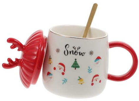 MAGICLULU Festival Cute Xmas Mugs Christmas Theme Mug Ceramic Water Cup with Lid and Spoon Novelty Cup
