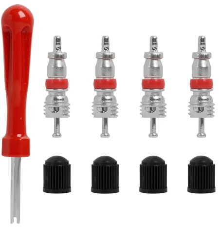 Ventileinsatzentferner Set Autoventil Schlüssel- 1 Ventilausdreher Einzelkopf 4 Reifenventilkappen 4 Ventilkern, Werkzeug zur Reparatur des Reserveradventils für Auto Motorrad Fahrrad Scooter LKW