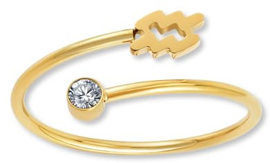 GD GOOD.designs Sternzeichen Ring Wassermann Gold mit Zirkoniastein für Damen - 18K vergoldeter Damenring aus 316L Edelstahl | Ring verstellbar (Ringgröße 52-60) und wasserfest - inkl. Geschenkbox