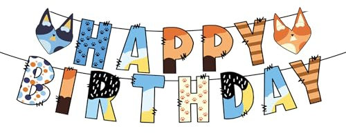 TXDAMAI Bluey Dog Feliz Cumpleaños Bandera,Decoraciones para Fiesta de Cumpleaños Banderines Feliz Cumpleaños Happy Birthday Banner para Niños Fiestas Suministros