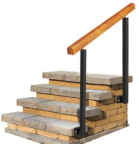 Corrimano in legno massiccio per scale a 2 o 5 gradini, con pali in ferro battuto, lunghezza 100 cm