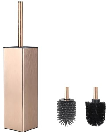 BGL Standing Toilet Brush and Holder Rose Gold Aluminium Toilet Bowl Cleaner Brush and Holder for Bathroom Storage and Organization, Square Design Sturdy and Space Saving
