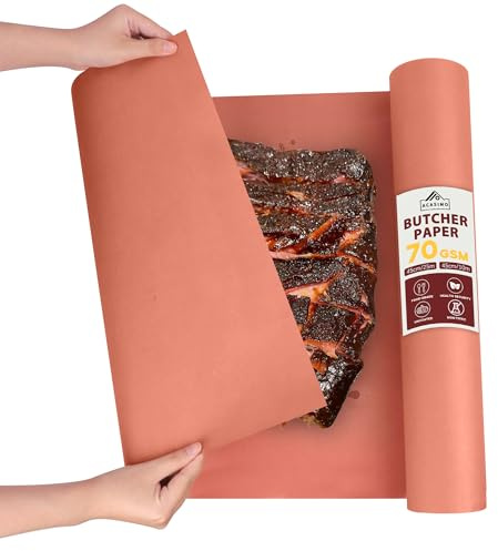 Acasimo Butcher Paper, Pink Metzgerpapier BBQ, 45 cm x 10 m Kraftpapier Rolle Metzger Papier Butcher Paper for Smoking Meat Grillpapier für Grill, Smoker, Fisch, Fleisch