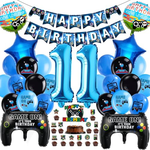 Cadimus Décoration d'anniversaire Jeu Vidéo,Ballon en Aluminium Gamer,Decoration Anniversaire 11 ans,Décoration d'anniversaire Fête de Jeu Vidéo,Fêtes à Thème de Jeu,pour 11 Ans pour Garçons