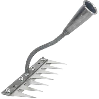 Milageto Gartenhacke zum Lockern und Jäten, Kartoffelhacke mit 7 Zinken, ergonomischer Stiel, Korrosionsschutz, Dunghacke aus Stahl Unkrautharke für Garten, Kübel, Beete, Silber 7 Zähne