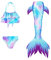 LCpddajlspig Badeanzug Mädchen 140, Meerjungfrauenflosse Mädchen Mit Bikini Set Schwimmflossen Kinder Meerjungfrau Badeanzug Bikinis Monoflosse Meerjungfrauen Badekleid Badebekleidung Blau 6-7 Jahre