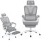 UISEBRT Chaise de bureau ergonomique avec repose-pieds et fonction allongée, réglable en hauteur, en maille, avec appui-tête réglable et soutien lombaire, inclinaison jusqu'à 135° (gris foncé)