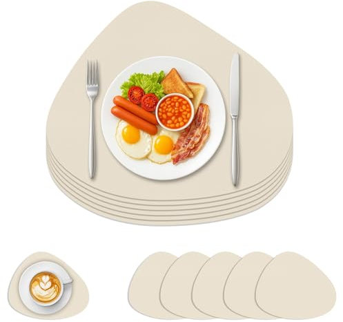 Sevenpers Tischsets Abwaschbar,Tischset Leder and Untersetzer 6er Set,Wasserdicht rutschfest Platzdeckchen Platzsets für Hause Küche Restaurant und Hotel,Hellweiß,40x34cm