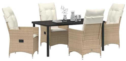 vidaXL Verstellbare Gartenliegen mit Kissen | Beige Poly-Rattan und Stahl Set mit 2 modernen Möbeln für Terrasse und Balkon, perfekt zum Entspannen