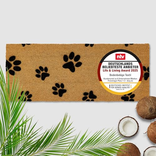 Kokosmatte aussen & innen - Türmatte Pfotenabdrücke 40 x 100cm (Rechteckig) | Fussmatte rutschfest Innenbereich & überdachter Außenbereich Kokosmatte wetterfest Fußmatte Kokosfaser natur strapazierfähig