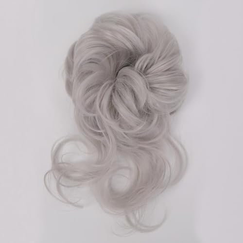 Haarteil Haargummi Hochsteckfrisuren,Messy Bun Haarteil Hair Piece Lockige Wellige Große Haar Bun Scrunchies Erweiterungen kunsthaa Updo für Frauen Mädchen (Hellgrau)