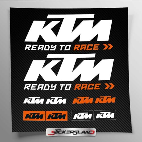Kit adesivi compatibile con serbatoio e casco moto Ready to Race Bianco Arancione | Base Vinile Trasparente FACILE APPLICAZIONE Stampa UV | scritte loghi | Stickersland®
