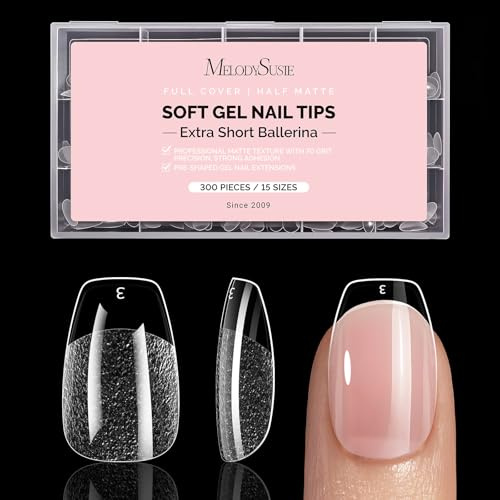 MelodySusie Extra Short Ballerina X Nail Tips - 300Pcs 15 Sizes