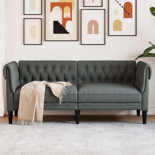 Qnhdfrt Chesterfield Sofa Zweisitzer Dunkelgrau Stoff Modernes Design Komfortabel für Wohnzimmer Lounge
