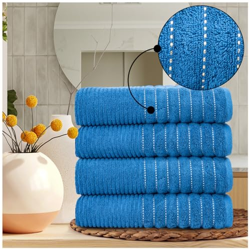 Pack of 4 Egyptian Cotton Bath Sheets - 650 GSM Luxury Oversized Bathroom Towels, Extra Soft, Quick Dry & Absorbent - Durable & Washable Bath Sheets for Home, Spa & Hotel (90x140 cm) - Navy