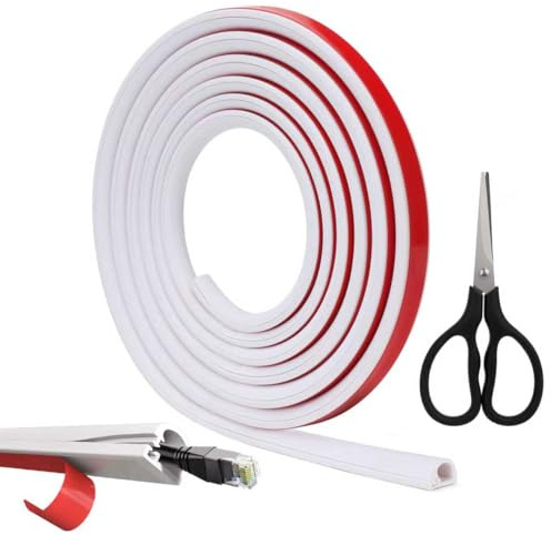 3M Mini Flexible Cable Trunking Self-Adhesive Semicircular Cable Tray | PVC Cable Hiders for Wall, Includes Scissors for Cutting, Weatherproof and Suitable for Outdoor Installations, Family