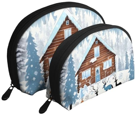 Winter Fawn Tragbare Taschen Clutch, 2-teiliges Make-up-Taschen-Set, große und kleine Reise-Kosmetiktaschen