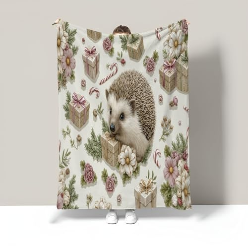 MIATCENRT Decke Igel Geschenk Kuscheldecke Flauschig, Winterdecke Fleecedecke, 3D Niedlich Drucken Reisedecke für Kinder Erwachsene, Sofadecke 100x130cm Bettwaren, Beige