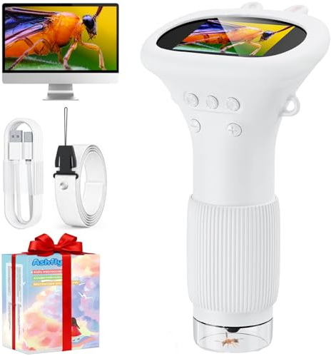 Digitales Mikroskop für Kinder, 1000X, Foto & Video (Weiß) | Tragbares Taschenmikroskop für Garten, HD Bildschirm USB Microscope Lupe, Wald & Experimente-Kindermikroskop Spielzeug