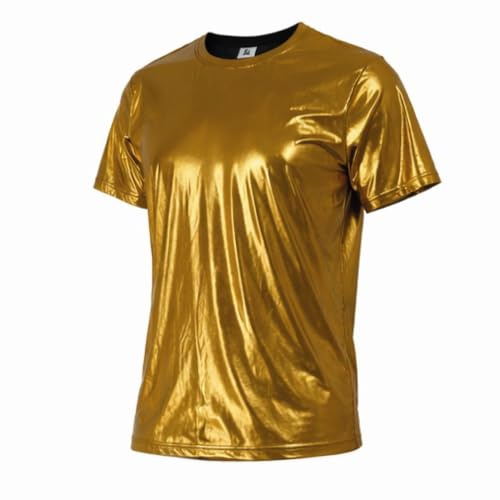 Nationwear Goldene Metallic T-Shirt für Herren – Glänzendes Gold T-Shirt Rundhals, Kurzarm, Baumwoll-Polyester, Party, Festival, Disco & Clubwear