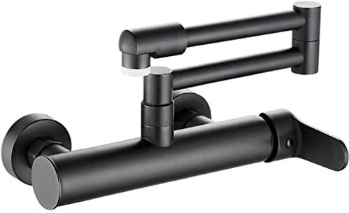 WIQUYBML Robinet mitigeur Mural de Cuisine avec douchette rotative, Pliable, en Laiton, mitigeur monocommande pour évier et buanderie - Finition Noire élégante