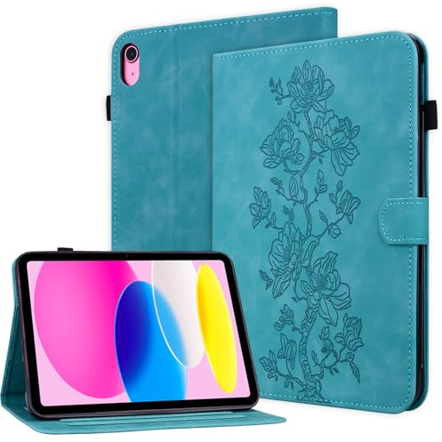 Rosbtib Coque pour iPad A16 11e Génération/iPad 10e Gén Magnolia Bleu | Multi-Angles en Cuir PU avec Rabat & Support Housse de Protection avec Fermeture Magnétique Coque Pour iPad 11e/10e Gén