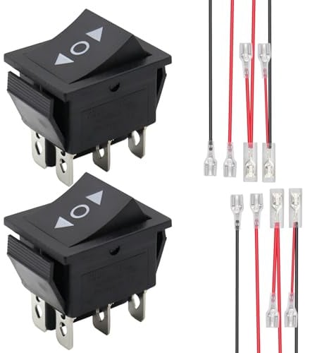 2 x Interruptor Basculante Momentáneo ON-OFF-ON DPDT 3 Posiciones 6 Pines, Inversor de Polaridad Momentáneo 16A/250V, Conmutador Basculante 3 Posiciones con Hilo, Interruptor Inversor para Coche Barco