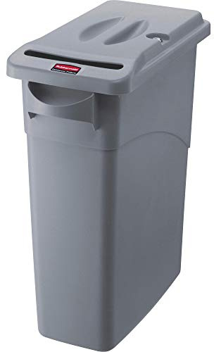 Rubbermaid Commercial Products Slim Jim Confidential Document Trash Can with Lid, 16-Gallon, Gray, Keyed Lock for Secure Disposable of Documents