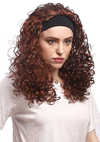 WIG ME UP - 90836-ZA33B Perücke Damen Karneval Fasching Stirnband Lang Volumen Locken Braun Karibik Latina 80er