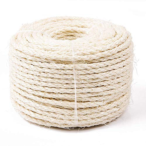 Yangbaga Corda Naturale Corda in Sisal da 6mm 50m per Riparare Tiragraffi Realizzare Tiragraffi, Palline Sisal Giocattoli Inclusi