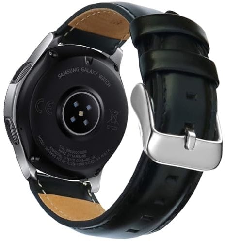 OTOPO Compatible Galaxy Watch 46mm & Gear S3 Strap, 22mm Quick Release Leather Replacement Wrist Strap for Samsung Galaxy Watch 46mm SM-R800 & Gear S3 Classic/Frontier - Black