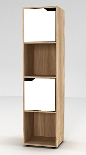 Estantería de URBNLIVING, de madera, con forma cúbica, con puertas , madera, Oak Bookcase and White Door, 4 Cube