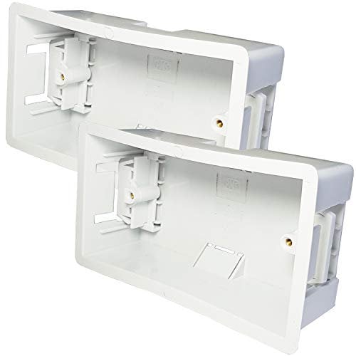 2x 47mm Deep Plasterboard Back Box – Double Dry Lining Flush/Recess Mounted Pattress For Stud/Plaster Board Walls, Face Plates & Twin / 2 Gang Socket Outlets