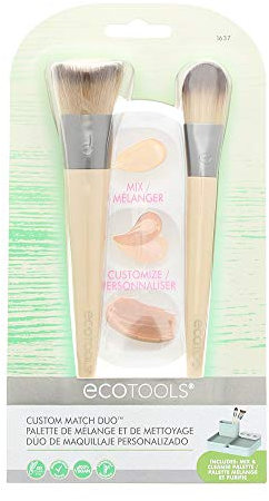 EcoTools Custom Match Duo Makeup Brushes and Mixing Palette with Lid, 3 Count (Pack of 1)