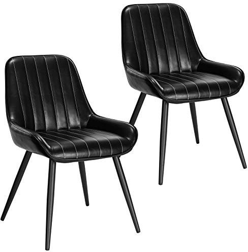 Lestarain Esszimmerstühle 2er Set, Retro Küchenstühle Polsterstuhl Wohnzimmerstühle Sitzfläche Aus PU Retrostuhl mit Metallbeine Besucherstuhl Stuhl für Esszimmer Wohnzimmer Küche Schwarz