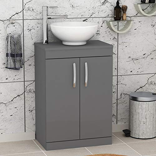 Royal Bathrooms 500mm Floor Standing Vanity Unit 2 Door Indigo Grey Gloss & Countertop Basin - Breeze