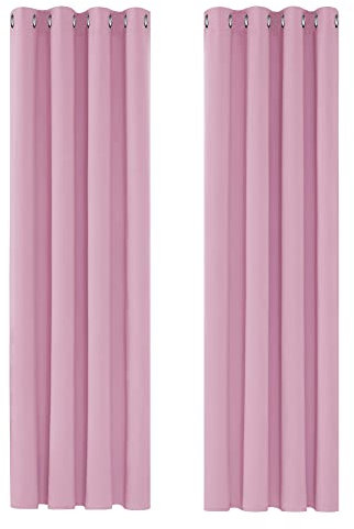 Deconovo Noise Reduction Thermal Insulated Curtains Blackout Curtains Eyelet Curtains for Kids Bedroom Pink W42 x L84 Inch One Pair