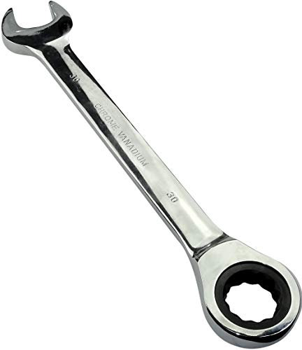 AERZETIX - Llave Plana combinada manual extremo abierto/Clásico 30mm - a Llave de trinquete 30mm Anillo/Ojo 12 lados - Métrico - CR-V - para Apriete/Ensamble - Mango Recto Pulido - DIN 3113 - C45512