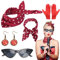LOPOTIN 5TLG 50er Jahre Accessoires Rockabilly Damen Kleider 60er Jahre Kleidung Zubehör 1950s Kostüm Set mit Chiffon Schal Polka Dot Stirnband Katzen Auge Brille Sixties Damenkostüm für Motoparty