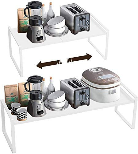 Taotigzu Estantería de Cocina Extensible y Apilable, Estantería Metálica para Almacenaje, 36-60x21x18 cm, Blanco